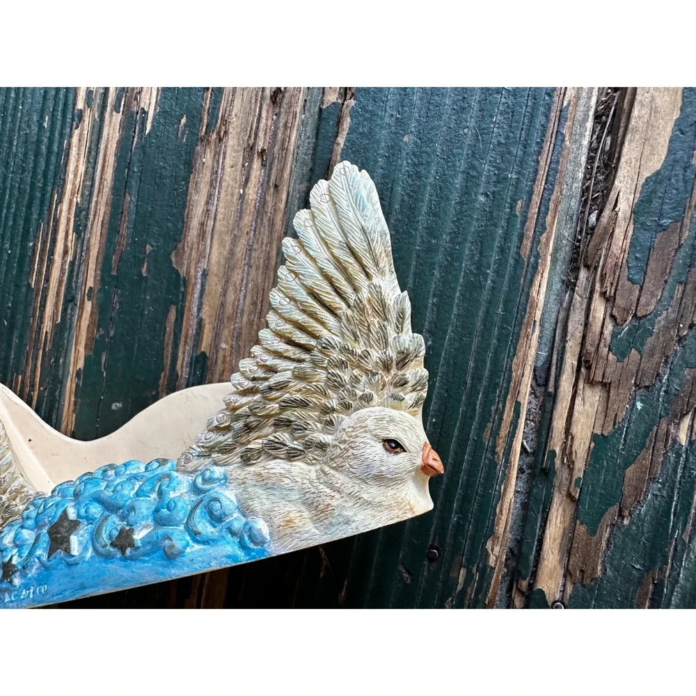 MC Art Co Celestial Dove Bird Cloud Star‎ Resin Shelf Sitter Decor White Blue